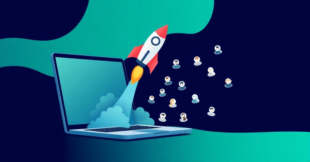 Rocket launching from laptop representing app user growth