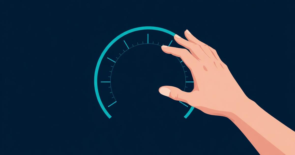Human hand adjusting a glowing teal autonomy dial on a deep navy background, representing governed AI agent control