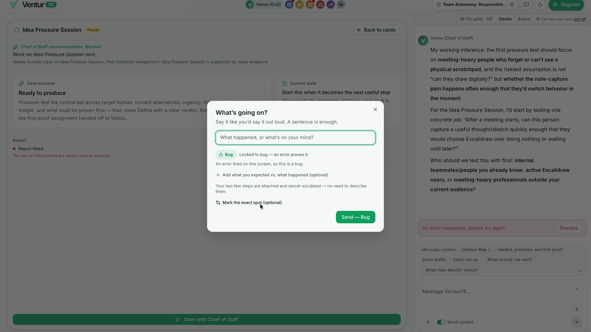 One-click bug report turning into a drafted fix